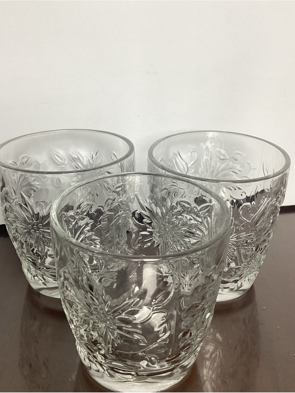 Princess House Fantasia Glasses Set of 3 Floral Lowball Old Fashioned Clear